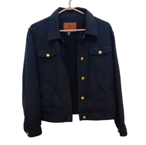 Lauren Jeans Co. Dark Blue Denim Jacket with Gold Buttons